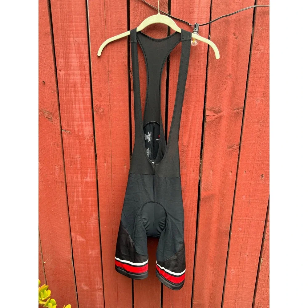 Specialized SBCU Men's Large Cycling Bib Shorts Black Red Padded 80/20 Spandex